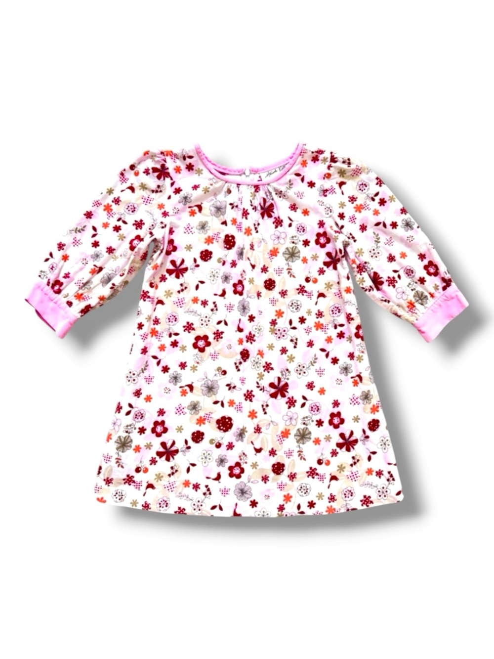 Hannah Kate Floral Corduroy Dress Girls Size 7 Pink Burgundy Made in USA